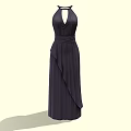 Dark Colored Long Halter Neck Evening Dress With Fitted Waist And Asymmetric Pleated Hem