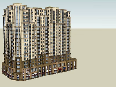 High Rise Residential Building Exterior With Ground Floor Shops Design 3d model
