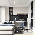 Tatami Bedroom Interior Design With Bed Desk Chair Bookshelf Window And Decorative Plant