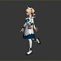 Anime Style Fantasy Character 3D Model With Pink Twin Tails And Blue White Costume
