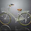 White Bicycle With Wire Front Basket Orange Seat Handlebar Grips And Yellow Rims