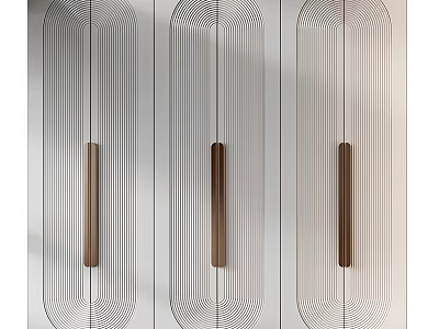 Modern Wardrobe Design Featuring Line Patterns And Wooden Handles On Sliding Doors 3d model