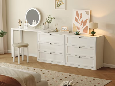 White Bedroom Dresser With Dressing Table Mirror Plants And Artwork 3d model