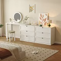 White Bedroom Dresser With Dressing Table Mirror Plants And Artwork