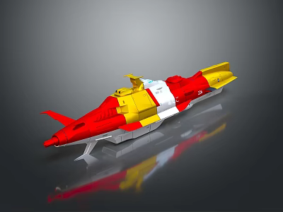Colorful Streamlined Spaceship Model Red Yellow White 3D Render With Smooth Surface And Reflective Base 3d model