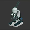 Professional White Microscope With Silver Eyepiece Black Base And Blue Knob 3d model