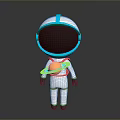 Astronaut in White Spacesuit and Blue Helmet Holding Ringed Planet Model
