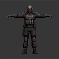 Futuristic Warrior in Black and Red Armor With Helmet And Outstretched Arms 3D Character