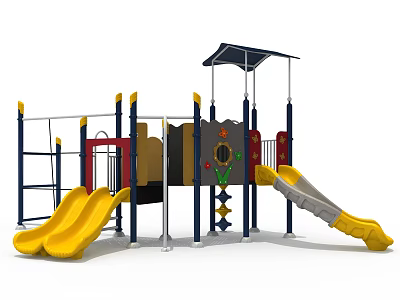 Kids Playground With Yellow Slides Climbing Frames And Shaded Canopy Structure 3d model