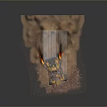 Yellow Off Road Vehicle Driving On Gravel Terrain Kicking Up Dust With Flames