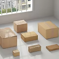 Various Sizes Cardboard Boxes in White Room With Window Showing Buildings and Green Plants Outside