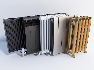 Radiators in Different Styles with Black White Silver and Gold Finishes 3d model