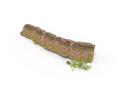 Modern Detailed Terrain Model With Brown Texture Green Moss And Small Green Plants 3d model