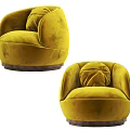Comfortable Yellow Velvet Single Sofa With Rounded Shape And Plush Cushions 3d model