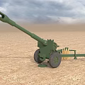 Green Military Artillery Weapons With Wheels Multiple Field Pieces On Desert Terrain