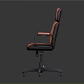 Orange Office Chair With Striped Leather Upholstery Armrests And Swivel Base