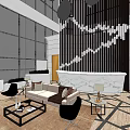 Modern Hotel Lobby Interior With Vertical Striped Decor Marble Reception Desk And Geometric Flooring