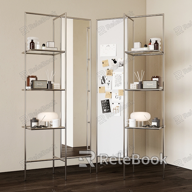 Modern Bauhaus Metal Storage Rack Mirror Display Cabinet Transparent Display Rack Stainless Steel Decoration Ornaments model