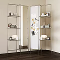Modern Decorative Cabinet With Silver Metal Frame Multiple Shelves Displaying Decor Items And Lamp 3d model
