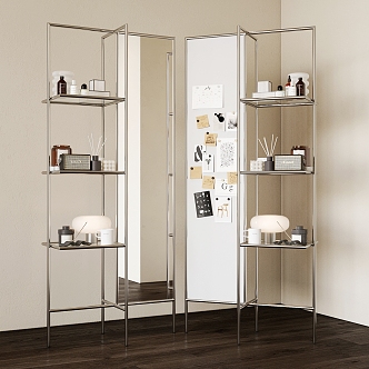 Modern Bauhaus Metal Storage Rack Mirror Display Cabinet Transparent Display Rack Stainless Steel Decoration Ornaments 3d model