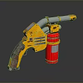 Futuristic Yellow And Red Weapon With Metal Components Red Tank And Textured Handle Design