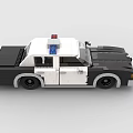 Realistic Building Blocks Police Car Model with Red and Blue Lights and Black White Design