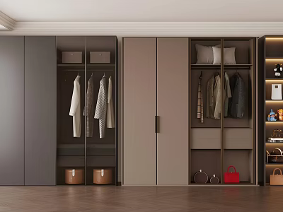 Modern Wardrobe Design with Hanging Clothes Storage Boxes Shoes and Bags 3d model