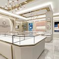 Elegant Modern Jewelry Store Interior With Glass Display Cases Chandeliers And Marble Floors