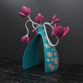 Blue Decorative Photo Spot With Pink Petal Like White Curved Lines And Small Floral Patterns