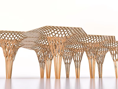 Modern Wooden Pergola With Lattice Top And Slender Support Columns 3d model
