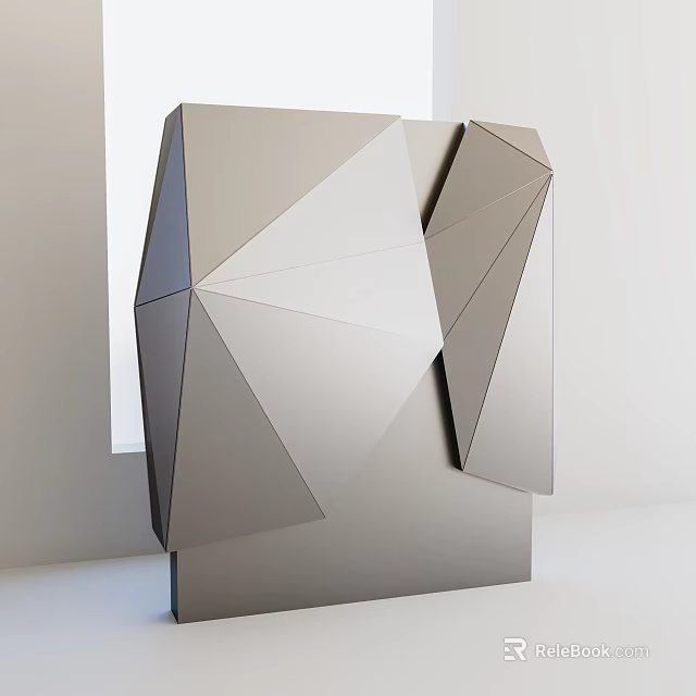 Modern Geometric Art Installation With Metallic Polyhedral Structure And Reflective Surface 3d model