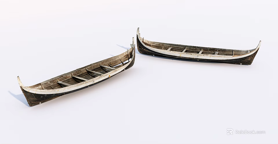 Two Traditional Wooden Boats With Classic Design And Wooden Seats On White Background 3d model 