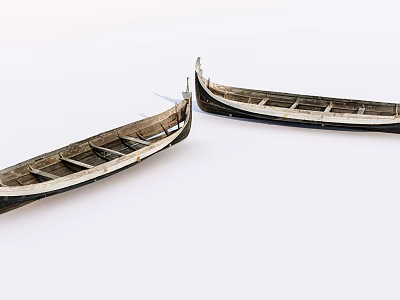 Two Traditional Wooden Boats With Classic Design And Wooden Seats On White Background 3d model