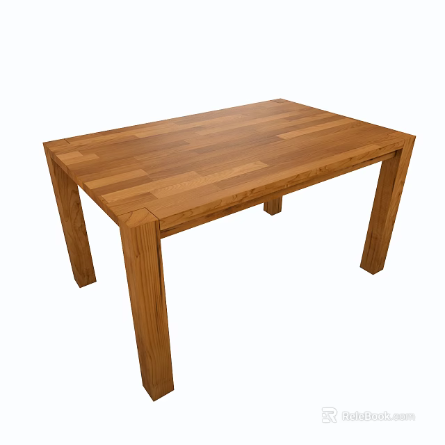 Wooden Dining Table With Natural Oak Planked Top And Simple Leg Design 3d model 