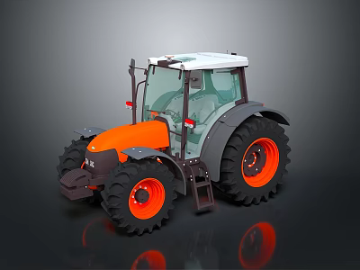 Orange And White Tractor With Large Black Tires Glass Cab And Ladder 3d model