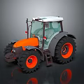 Orange And White Tractor With Large Black Tires Glass Cab And Ladder