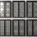Modern Interior Sliding Doors With Intricate Geometric Patterns And Black Frames 3d model