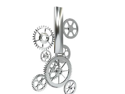 Industrial Silver Mechanical Gears With Vertical Metal Rod And Interconnected Cogwheels 3d model