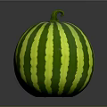 Fresh Round Watermelon With Green Yellow Stripes And Curved Vine Top For Household Use