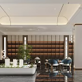 Elegant Modern Sales Office Lobby With Green Plants Sofas Chandeliers Display Platform And Marble Flooring