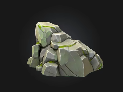 Natural Stacked Stone Structure With Mossy Details And Wooden Accents 3d model