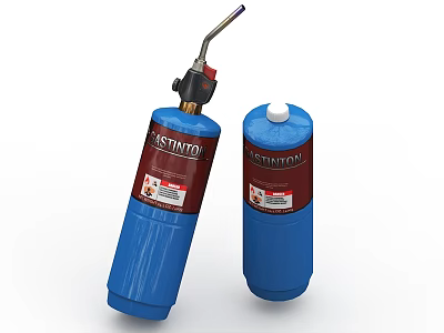 Industrial Equipment Blue Gas Cylinders With Activation Label And Nozzle Attachment 3d model