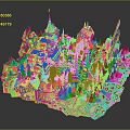 Commercial Equipment Theme Park Landscape Model With Castle Mountains Snowy Terrain And Trees