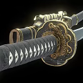 Traditional Japanese Katana With Ornate Gold Dragon Tsuba And Wrapped Handle Design