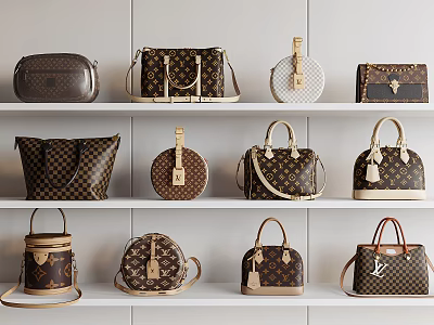 Interior Display Of Various Handbags On Shelves With Different Styles And Shapes 3d model
