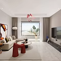Modern Living Dining Room Interior With Sofa Coffee Table TV And Floor to Ceiling Window
