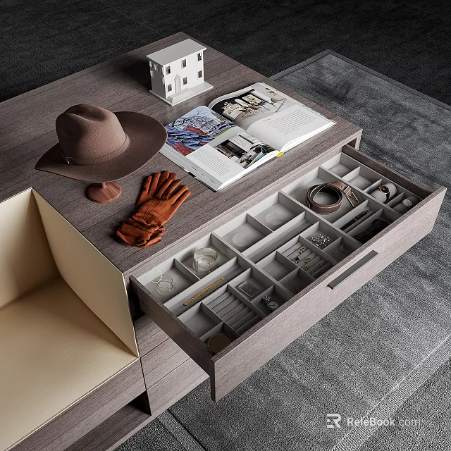 Open Jewelry Storage Drawer With Multiple Compartments For Accessories Organization 3d model 