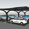 Outdoor Parking Lot With Blue Sky White Clouds And Carports For Parked Cars