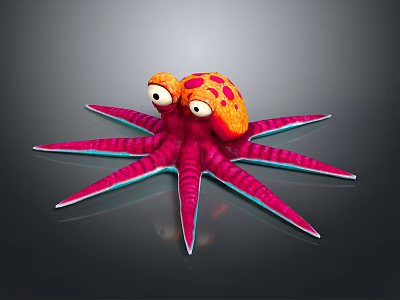 Vibrant Orange and Pink Octopus With Large Eyes And Colorful Tentacles 3d model