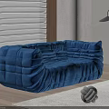 Blue Modern Two Seater Sofa With Plush Padded Design Floor Lamp And Window Blinds